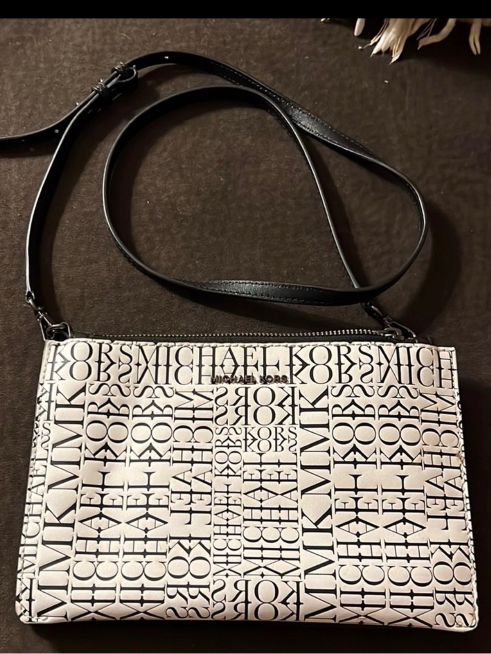 Rare- Michael Kors Black and White News Paper Print cross body